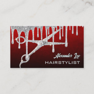 Hair Stylist Silver Scissor Red Velvet Business Ca Card