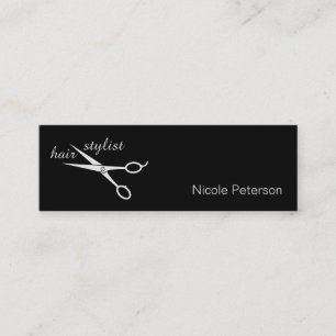 Hair Stylist - Silver Scissors black background Bu Mini Business Card