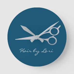 Hair Stylist Silver  Scissors Personalised Round Clock