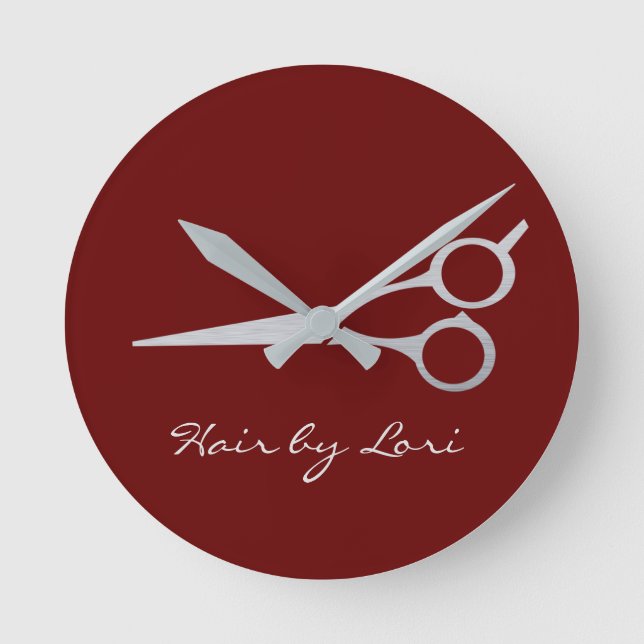 Hair Stylist Silver  Scissors Personalised Round Clock (Front)