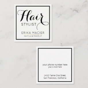 hair stylist simple, white & clear salon square business card