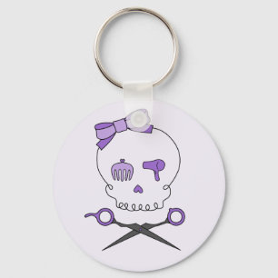 Hair Stylist Skull & Scissor Crossbones - Purple 2 Key Ring