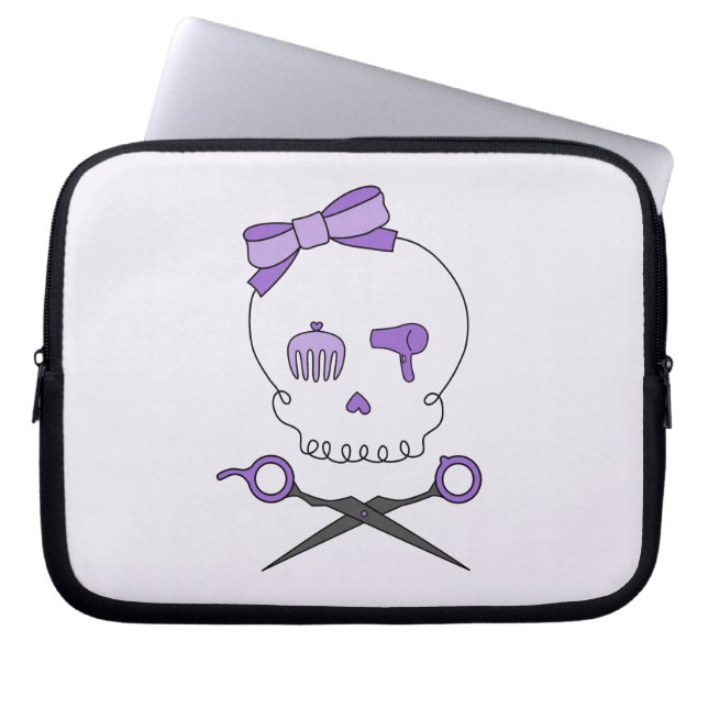 Hair Stylist Skull & Scissor Crossbones - Purple 2 Laptop Sleeve (Front)