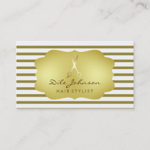 Hair Stylist Striped Gold Faux Saloon Professional Business Card