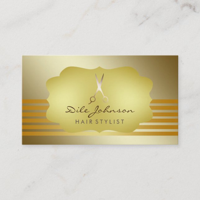 Hair Stylist Striped Gold Glitter Saloon Business Card (Front)