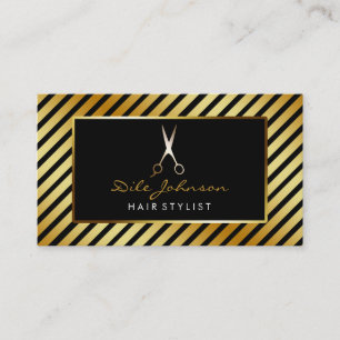Hair Stylist Striped Gold Glitter Saloon Business Card