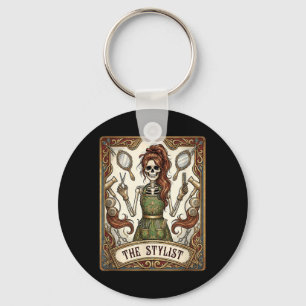 Hair Stylist Tarot Card Skeleton Cosmetology for Key Ring