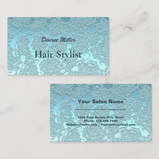 Hair Stylist Teal Green Modern Floral Metallic Business Card (Front/Back)