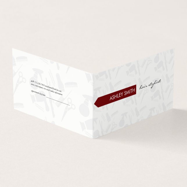 Hair Stylist Tools Appointment / Red Business Card (Outside)