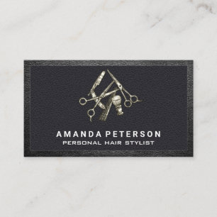 Hair Stylist Tools Black Leather on Black Trim Business Card