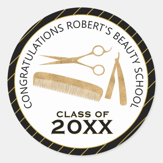 Hair Stylist Tools Graduation Party Classic Round Sticker (Front)