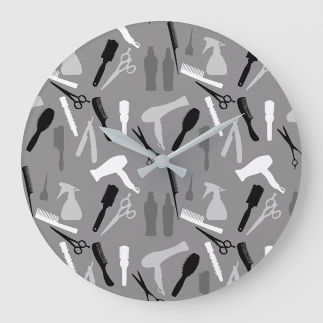 HAIR STYLIST TOOLS ILLUSTRATION PATTERN LARGE CLOCK (Front)