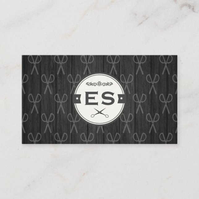 Hair Stylist Tools Monogram Business Card (Front)