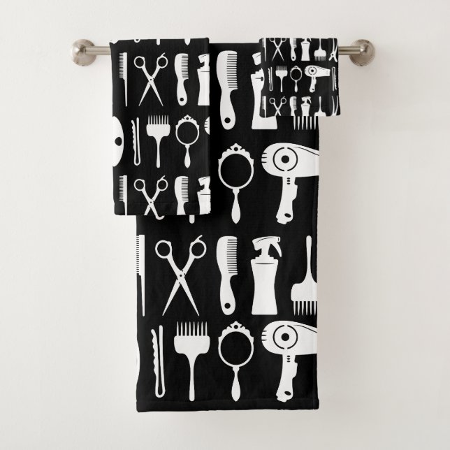 Hair stylist tools pattern  bath towel set (Insitu)