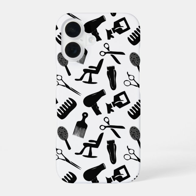 Hair Stylist Tools Pattern iPhone 16 Case (Back)