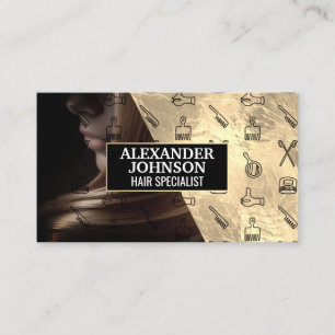 Hair Stylist Tools Pattern Woman Flowing Hair Business Card