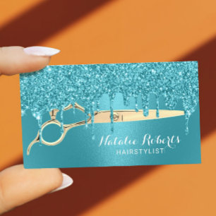 Hair Stylist Turquoise Glitter Drips Beauty Salon Business Card