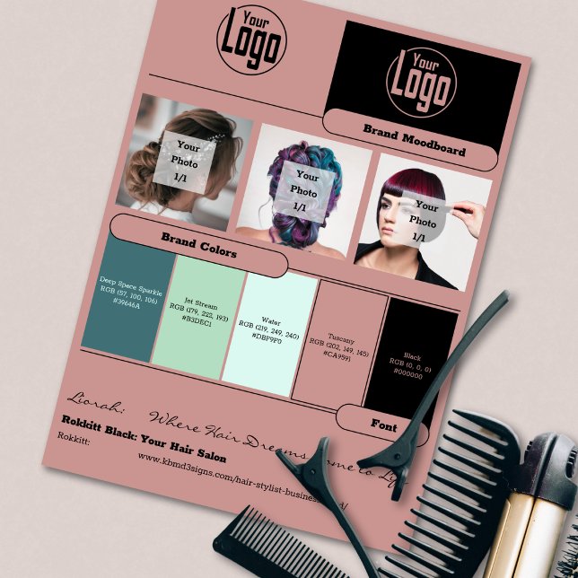 Hair Stylist Tuscany Black Brand Mood Board Card  (Hair Stylist Tuscany Black Brand Mood Board Card )