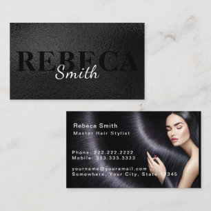 Hair stylist typography hair extension Black Business Card
