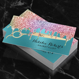 Hair Stylist Unicorn Drips Beauty Salon Teal Business Card