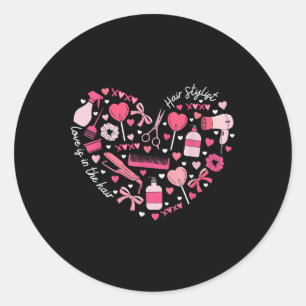 Hair Stylist Valentines Day Heart Hairdresser Cosm Classic Round Sticker