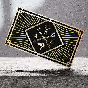 Hair Stylist Vintage Art Deco Black & Gold Salon Business Card