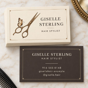 Hair Stylist Vintage Bronze Scissors Butterfly Business Card