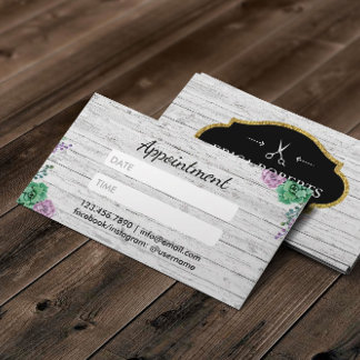 Hair Stylist Vintage Floral Wood Appointment Card