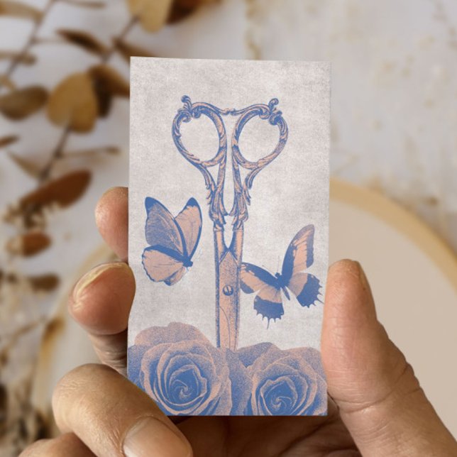 Hair Stylist Vintage Scissor Butterfly & Flowers Business Card (Creator Uploaded)