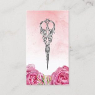 Hair Stylist Vintage Scissor Elegant Floral Business Card
