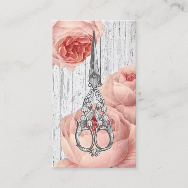Hair Stylist Vintage Scissor & Floral Rustic Business Card (Front)