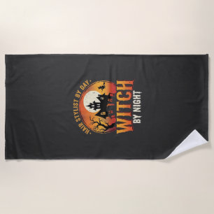 Hair Stylist Witch Halloween Vintage Design_1 Beach Towel