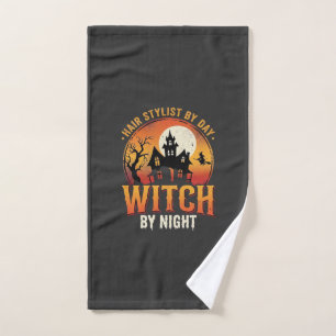 Hair Stylist Witch Halloween Vintage Design_1 Hand Towel