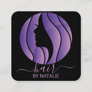 Hair Stylist with Logo Purple Ombre Salon  Square Business Card