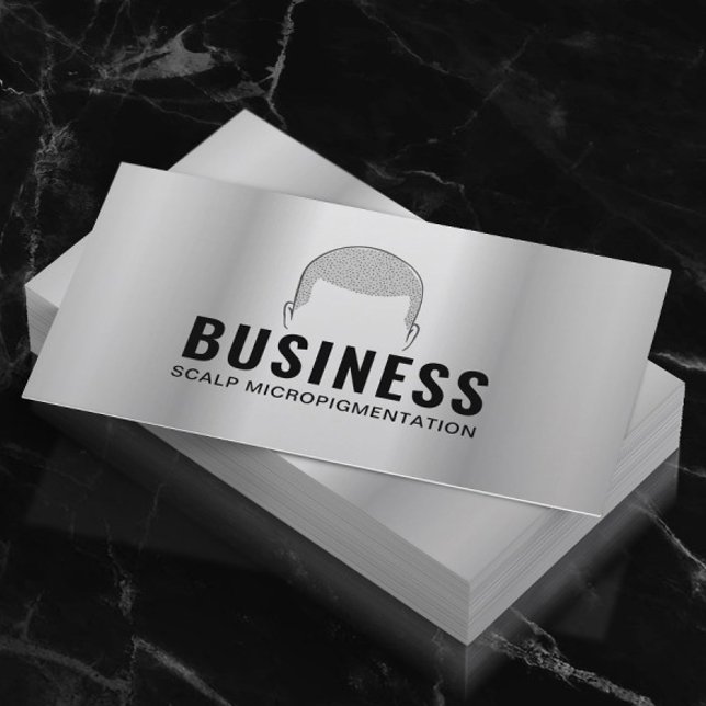 Hair Tattoo Scalp Micropigmentation Modern Metal Business Card (Creator Uploaded)