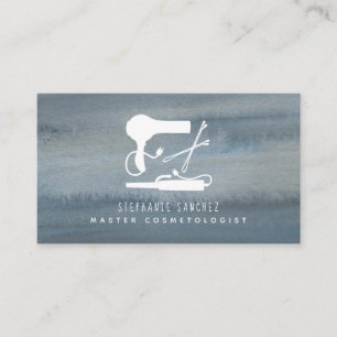 Hair Tools Salon Cosmetologist Blue Watercolor Business Card