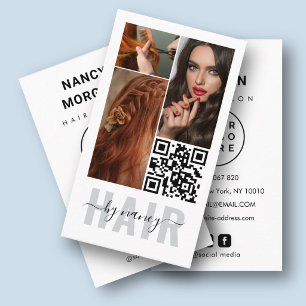 Hair Typography 3 Photo Collage Qr Code Logo Business Card