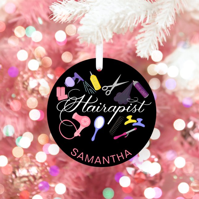 Hairapist Hairdresser Hair Stylist Barber Black Ceramic Ornament (Creator Uploaded)