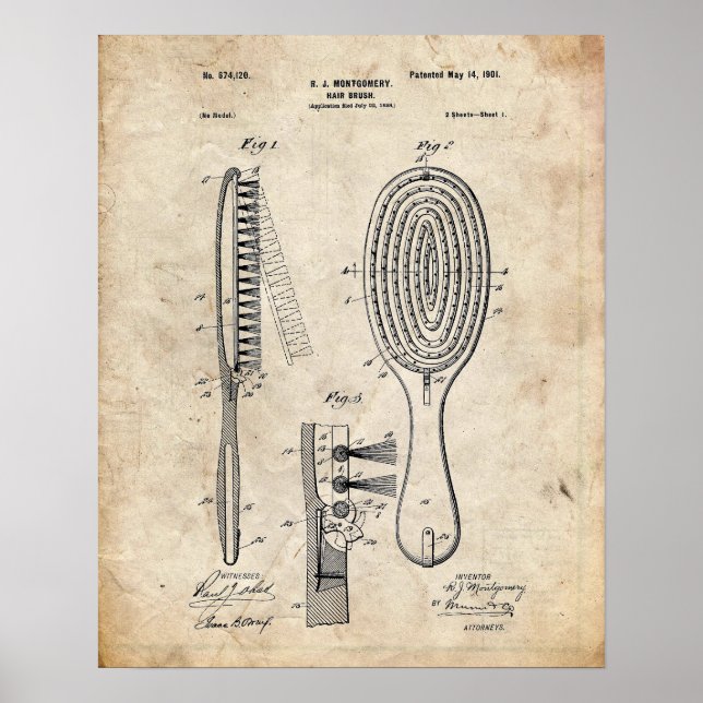 Hairbrush Patent Poster (Front)