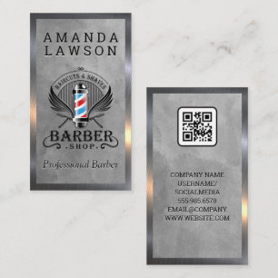 Haircuts and Shaves Barber Pole Business Card