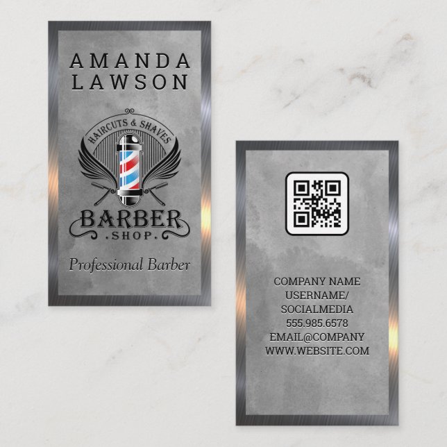 Haircuts and Shaves | Barber Pole Business Card (Front/Back)