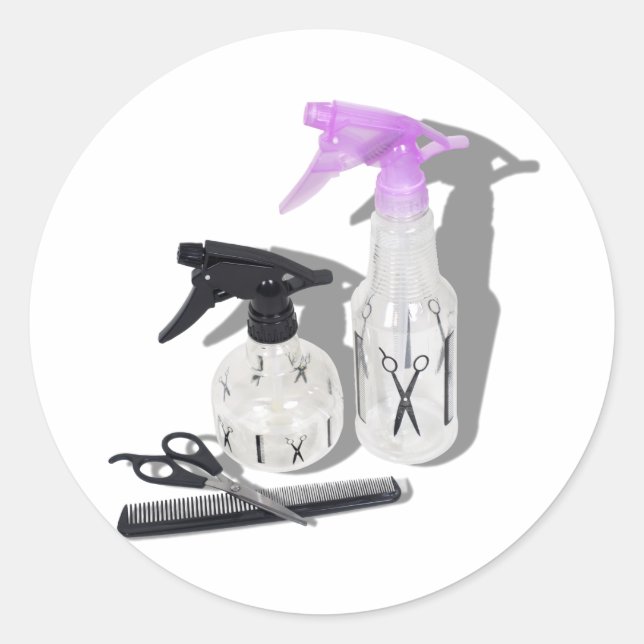 HaircutSprayBottle060910Shadows Classic Round Sticker (Front)