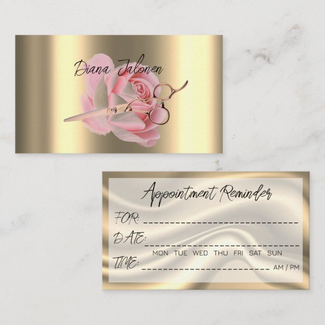 Hairdresser Appointment Reminder Black Marble Business Card (Front/Back)