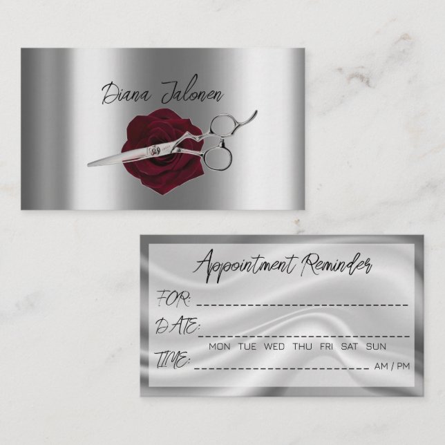 Hairdresser Appointment Reminder Black Marble Business Card (Front/Back)