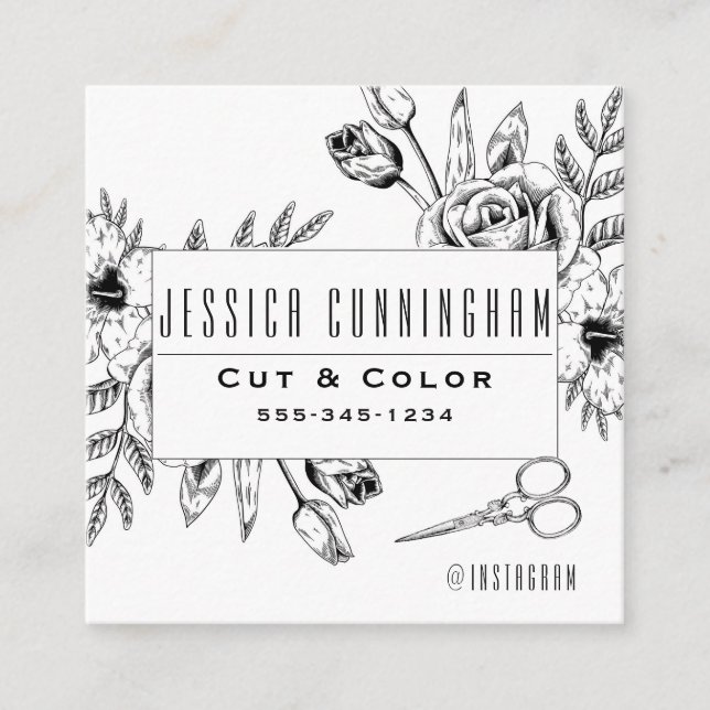 Hairdresser business card, floral business card (Front)