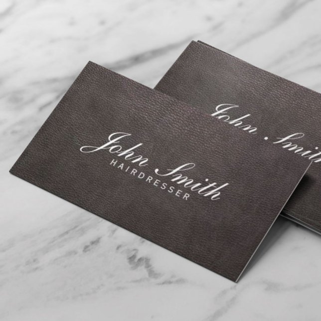 Hairdresser Classy Dark Leather Hair Stylist Business Card (Creator Uploaded)