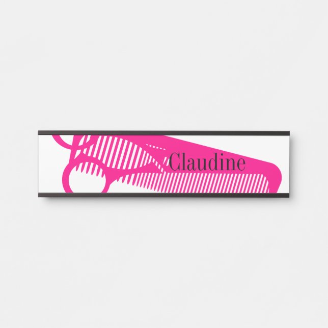 Hairdresser Comb Scissors Hanging Name Plate Door (Front)