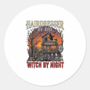 Hairdresser Day Witch Night Halloween Salon Skulls Classic Round Sticker