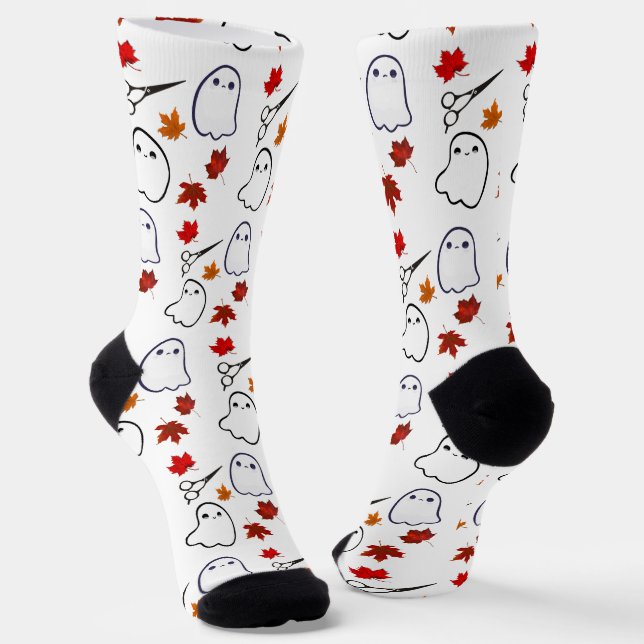 Hairdresser Ghosts Fall Leaves Socks (Angled)