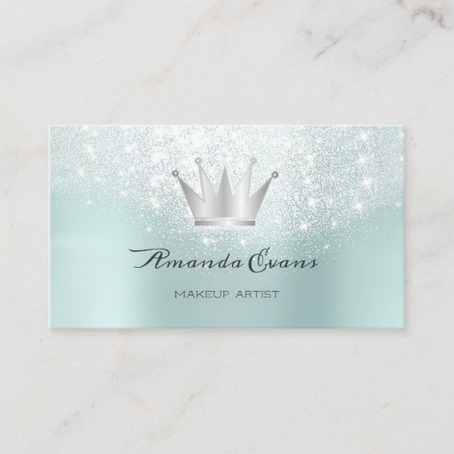 Hairdresser Glitter Makeup Water Crown Silver Appointment Card (Front)
